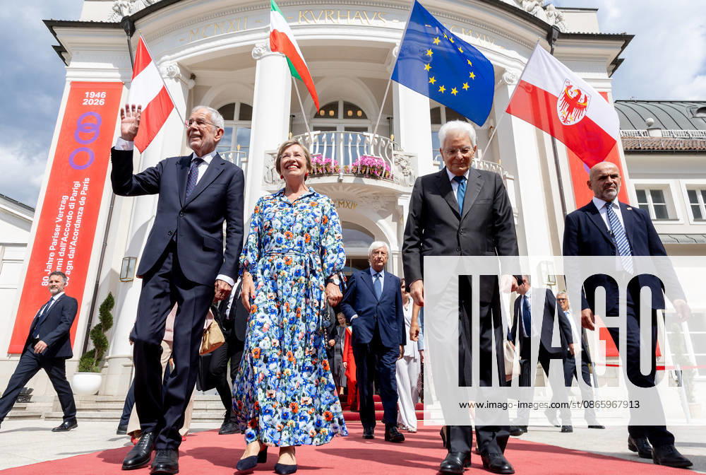 President Sergio Mattarella with the Federal President of the Republic of Austria, HE Mr. Alexander Van der Bellen, at the end of the ceremony on the occasion of the Day of Autonomy , Merano, 5 September 2026. Merano Italy - ZUMAa289 20260905_zia_a289_012