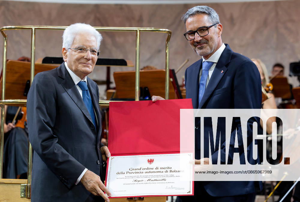 President Sergio Mattarella receives the honor of Grand Order of Merit of the Autonomous Province of Bolzano from the President of the Autonomous Province of Bolzano during the ceremony on the occasion of the Day of Autonomy , Merano, 5 September 2026. Merano Italy - ZUMAa289 20260905_zia_a289_021
