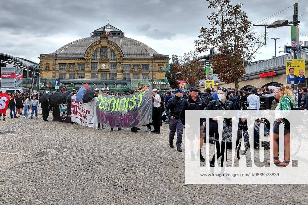 Halle an der Saale, Saxony-Anhalt, Germany, September 5, 2026. A demonstration under the slogan Stay Antifa. Participants gathered on the station plaza to protest against the far right and the AfD on the eve of the state election.