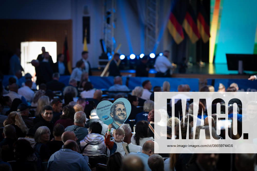 AMO Culture and Convention Center before the start of the AfD’s closing event marking the end of the state election campaign; a heart bearing the inscription Minister President of the Hearts Ulrich Siegmund; Saxony-Anhalt state election; AfD closing event in Magdeburg, Magdeburg, Saxony-Anhalt, Germany; AMO Culture and Convention Center