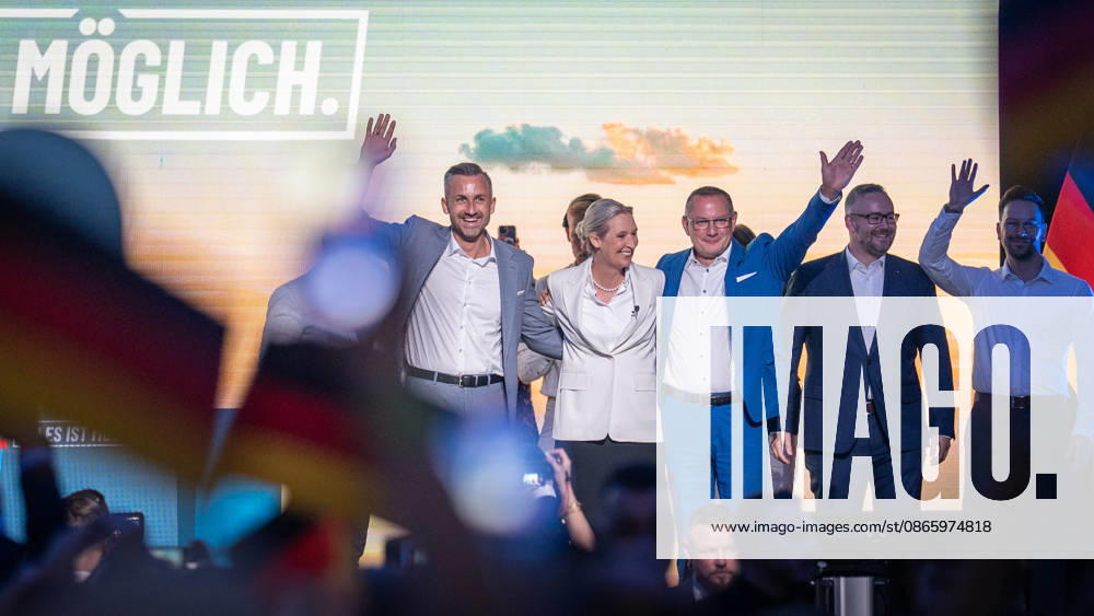Start of the closing event featuring, among others, Ulrich Siegmung, Alice Weidel, Tino Chrupalla, and Sebastian Münzenmaier—Saxony-Anhalt state election—AfD closing event in Magdeburg, Magdeburg, Saxony-Anhalt, Germany, AMO Culture and Congress Center