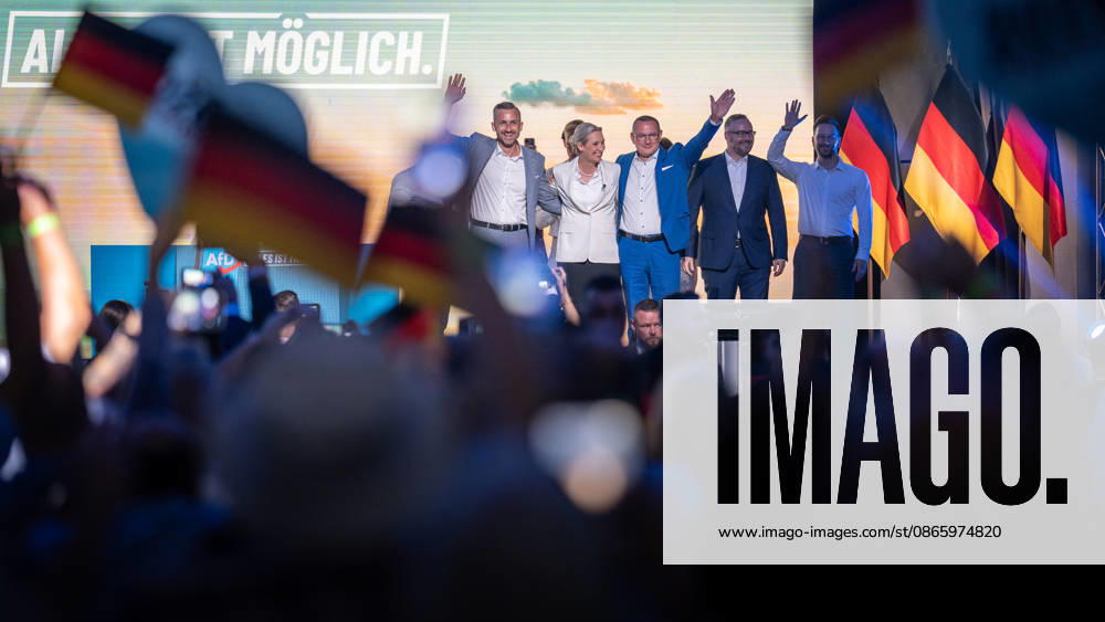 Start of the closing event featuring, among others, Ulrich Siegmung, Alice Weidel, Tino Chrupalla, and Sebastian Münzenmaier—Saxony-Anhalt state election—AfD closing event in Magdeburg, Magdeburg, Saxony-Anhalt, Germany, AMO Culture and Congress Center