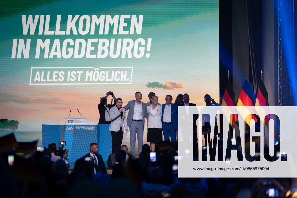 Start of the closing event featuring, among others, Ulrich Siegmung, Alice Weidel, Tino Chrupalla, and Sebastian Münzenmaier; Saxony-Anhalt State Election; AfD closing event in Magdeburg, Magdeburg, Saxony-Anhalt, Germany; AMO Culture and Convention Center