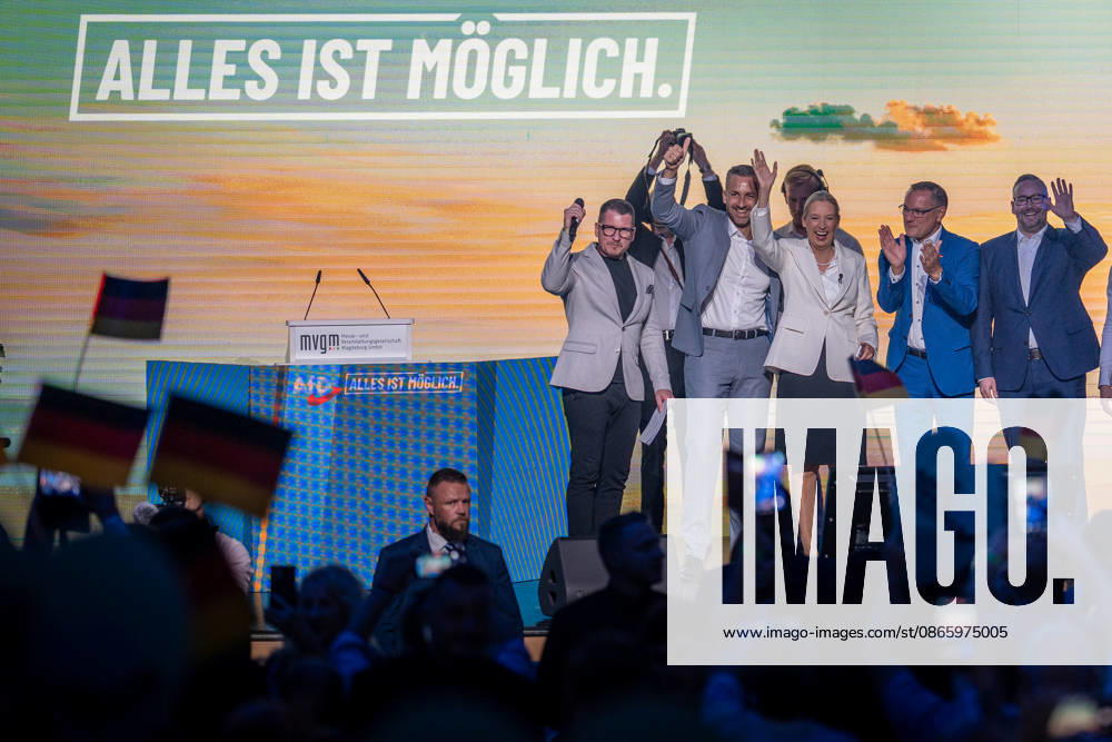 Start of the closing event featuring, among others, Ulrich Siegmung, Alice Weidel, Tino Chrupalla, Sebastian Münzenmaier, and Martin Reichardt; Saxony-Anhalt State Election; AfD closing event in Magdeburg, Magdeburg, Saxony-Anhalt, Germany; AMO Culture and Congress Center