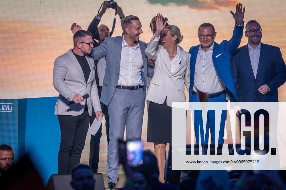 Start of the closing event featuring, among others, Ulrich Siegmung, Alice Weidel, Tino Chrupalla, Sebastian Münzenmaier, and Martin Reichardt; Saxony-Anhalt State Election; AfD closing event in Magdeburg, Magdeburg, Saxony-Anhalt, Germany; AMO Culture and Convention Center