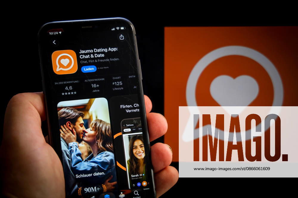 Apple App Store on an iPhone: Essential Dating Apps—Jaumo Dating App: Chat and Date. The iPhone is held in the hand. September 6, 2026