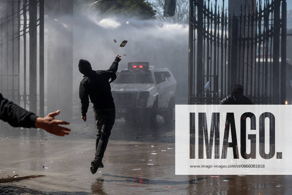 Protests in Santiago ahead of 53rd anniversary of Pinochet coup SANTIAGO, CHILE - SEPTEMBER 6: Demonstrators clash with police during a protest ahead of the 53rd anniversary of the coup d état led by General Augusto Pinochet against President Salvador Allende in Santiago, Chile, on Sunday, September 6, 2026. The demonstrators held the traditional march organized by the Association of Relatives of the Detained-Disappeared of Chile in tribute to the victims of the military regime. Lucas Aguayo Araos Anadolu Santiago Chile. Editorial use only. Please get in touch for any other usage.