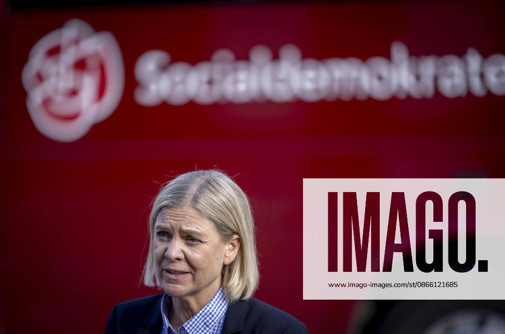 Social Democratic Party leader Magdalena Andersson is interviewed as she goes door-to-door with Social Democrats in Hakanstorp, Malmö, while campaigning in Skane on Sunday. MALMÖ, SWEDEN