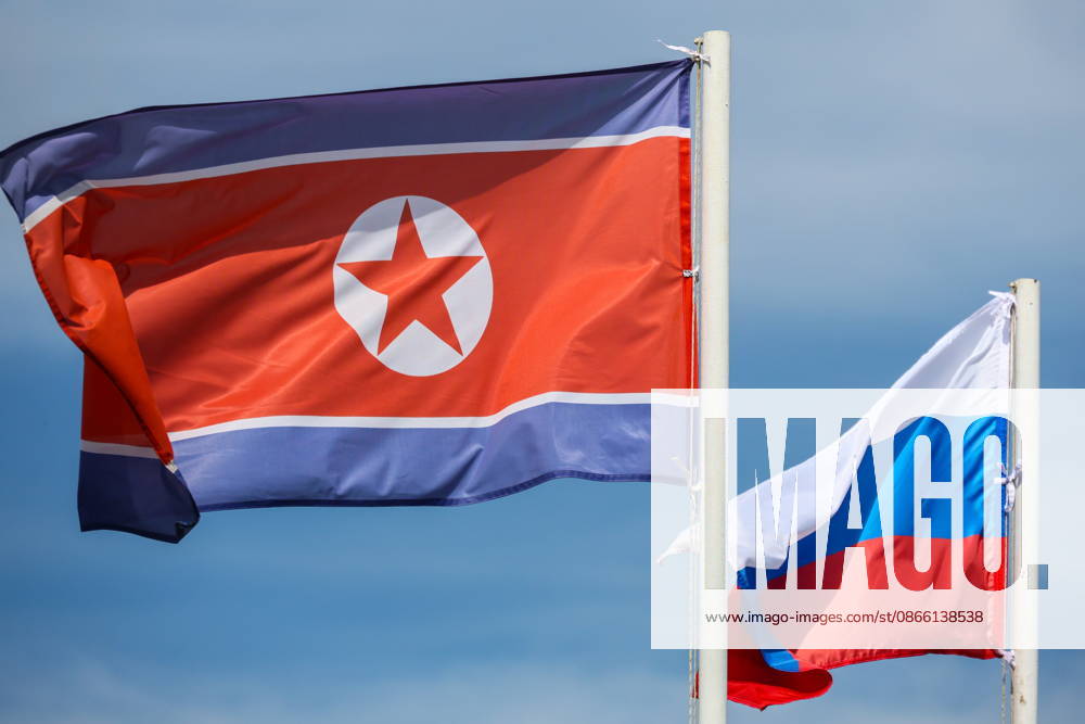 RUSSIA, PRIMORYE REGION - SEPTEMBER 7, 2026: National flags fly during a ceremony to unveil a bridge named after Red Army officer Yakov Novichenko (1914-1994) for saving Kim Il Sung s life and built as a road crossing between Russia and North Korea Russia - ZUMAt113 20260907_zaa_t113_029