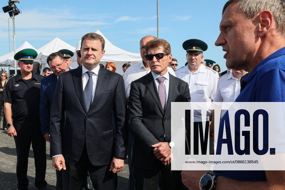 RUSSIA, PRIMORYE REGION - SEPTEMBER 7, 2026: Alexei Chekunkov, Russia s Far East and Arctic Development Minister, and Oleg Kozhemyako (L-R front), Primorye Region Governor, attend a ceremony to unveil a bridge named after Red Army officer Yakov Novichenko (1914-1994) for saving Kim Il Sung s life and built as a road crossing between Russia and North Korea. Yuri Smityuk TASS 97273650