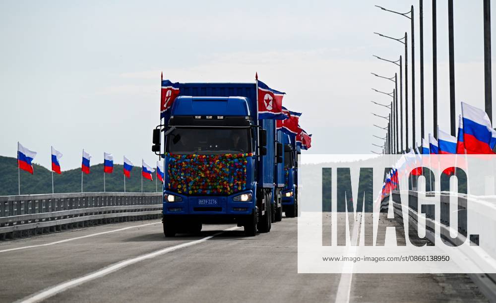 Russia North Korea Road Bridge 9237990 07.09.2026 Trucks drive along the new road bridge over the Tumen River, connecting Russia s Primorye Territory and North Korea. The bridge is named after Yakov Novichenko, a Red Army officer who, in 1946, covered a grenade thrown at North Korean leader Kim Il Sung with his body. Vitaliy Ankov Sputnik Vladivostok Primorye Territory Russia