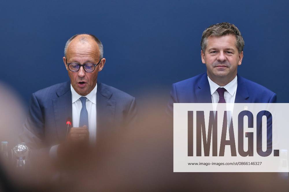 Berlin, Germany, September 7, 2026, Konrad Adenauer House, CDU Federal Executive Committee Meeting: Federal Chancellor Friedrich Merz (CDU) and Sven Schulze (CDU), Minister President of Saxony-Anhalt