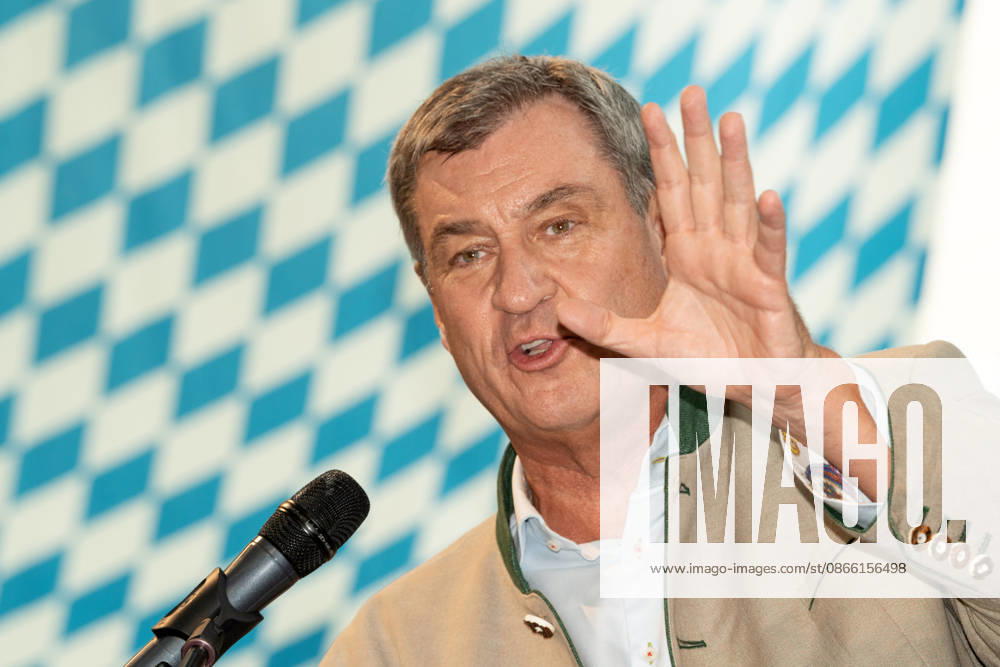 Markus Söder, Minister-President of Bavaria, CSU, at the traditional political morning beer gathering at the Gillamoos folk festival in Abensberg, September 7, 2026, Germany, Abensberg, September 7, 2026, Markus Söder, Minister-President of Bavaria, CSU, speech at the traditional political morning beer gathering at the Gillamoos folk festival, Hofbräuzelt, Gillamoos Monday, p