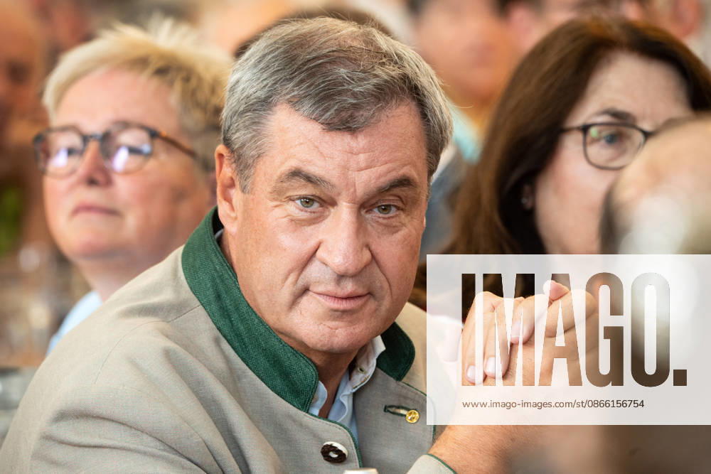 Markus Söder, Minister-President of Bavaria, CSU, at the traditional political morning beer gathering at the Gillamoos folk festival in Abensberg, September 7, 2026, Germany, Abensberg, September 7, 2026, Markus Söder, Minister-President of Bavaria, CSU, portrait at the traditional political morning beer gathering at the Gillamoos folk festival, Hofbräuzelt, Gillamoos Mon