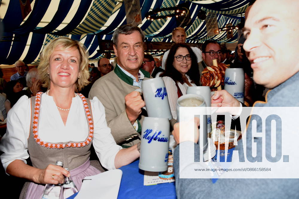 Petra Högl, Member of the Bavarian State Parliament; Dr. Markus Söder, Minister-President of Bavaria; Abendsberg, September 7, 2026; Political morning beer gathering at the Gillamoos CSU event in the Hofbräu Festzelt; Photo: Abendsberg