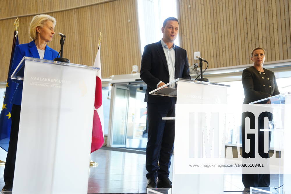 DENMARK GREENLAND Press Conference with von der Leyen, Mette Frederiksen, and Jens Frederik Nielsen Prime Minister Mette Frederiksen, Greenland’s government leader Jens Frederik Nielsen, and European Commission President Ursula von der Leyen hold a press conference in Nuuk, Greenland, on Monday, September 7, 2026. Photo by Mads Claus Rasmussen, Scanpix 2026, Nuuk, Denmark