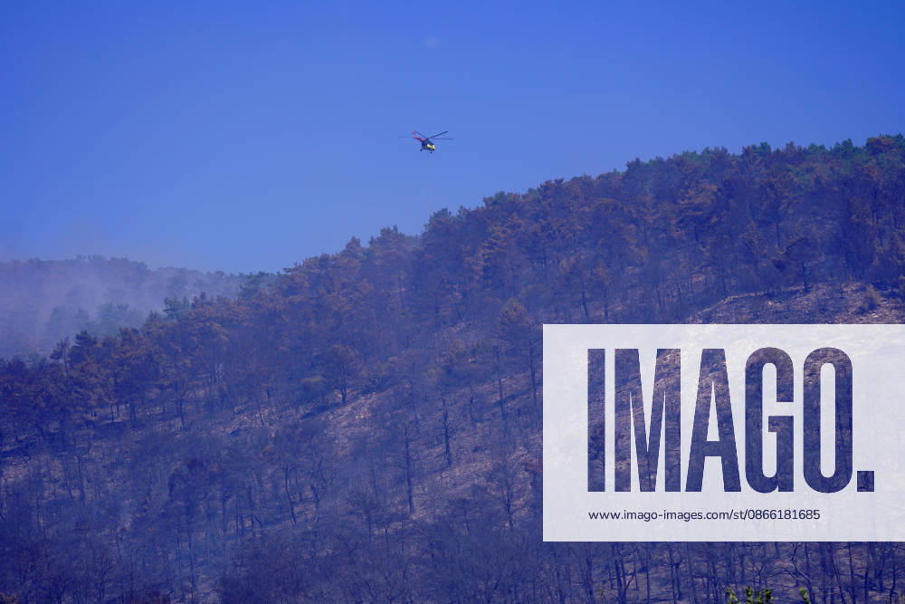 Wildfire in Mugla MUGLA, TURKIYE - SEPTEMBER 7: Firefighting aircraft continue cooling operations after a forest fire that broke out in the Mentese district and spread to the Ula district was largely brought under control following aerial and ground intervention in Mugla, Turkiye, on September 7, 2026. Osman Akca Anadolu Mugla Turkey. Editorial use only. Please get in touch for any other usage.