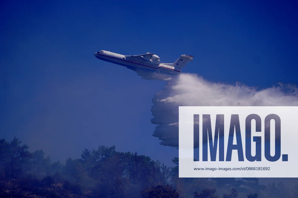 Wildfire in Mugla MUGLA, TURKIYE - SEPTEMBER 7: Firefighting aircraft continue cooling operations after a forest fire that broke out in the Mentese district and spread to the Ula district was largely brought under control following aerial and ground intervention in Mugla, Turkiye, on September 7, 2026. Osman Akca Anadolu Mugla Turkey. Editorial use only. Please get in touch for any other usage.