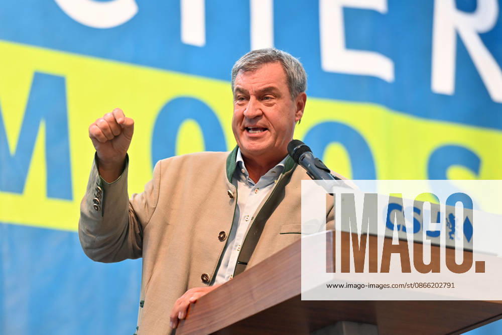 Speech by Markus SOEDER, Minister-President of Bavaria and CSU Chairman; single image, cropped close-up, half-length portrait; Political Gillamoos on September 7, 2026, in Abensberg,