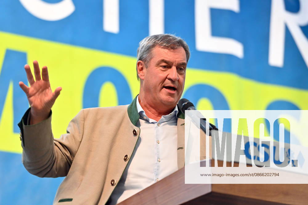 Speech by Markus SOEDER, Minister-President of Bavaria and CSU Chairman; single image, cropped close-up, half-length portrait; Political Gillamoos on September 7, 2026, in Abensberg,