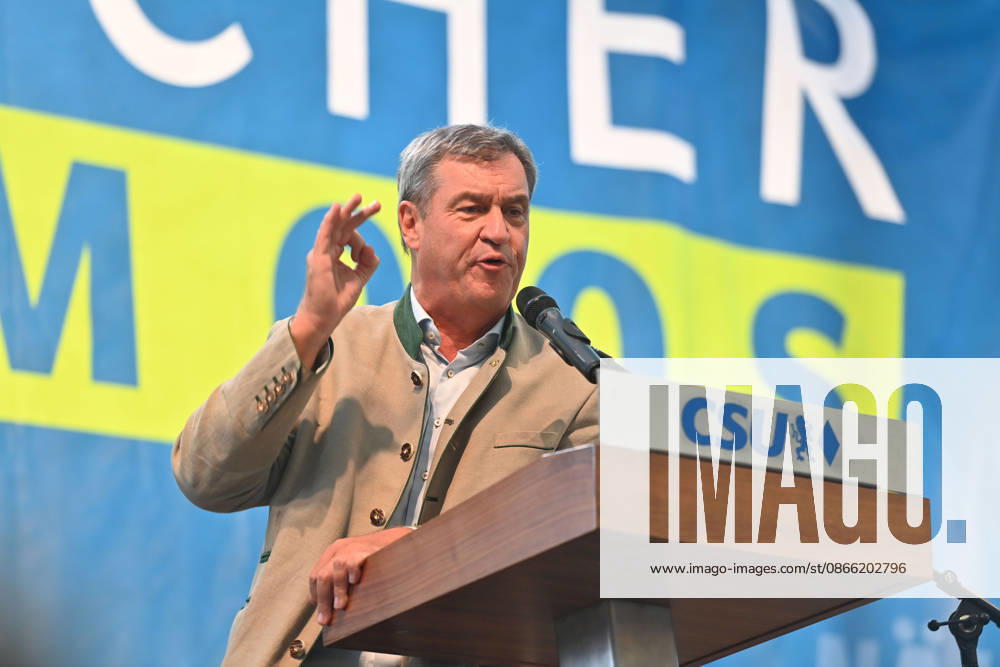 Speech by Markus SOEDER, Minister-President of Bavaria and CSU Chairman; single image, cropped close-up, half-length portrait; Political Gillamoos on September 7, 2026, in Abensberg,