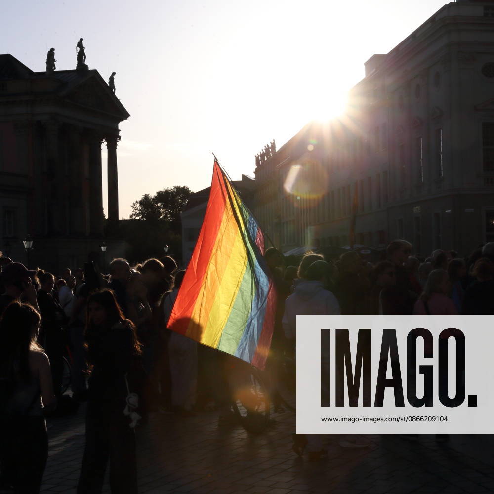 Protesters holding a rainbow flag during a rally against the Alternative for Germany (AfD) party following its victory in the state election in Saxony-Anhalt, Alter Markt, Potsdam, September 7, 2026; Rally against the AfD in Potsdam