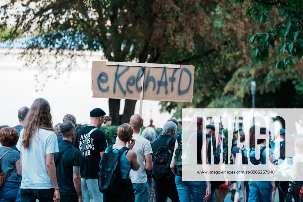 Germany, Aachen, Hartmannstraße: Rally with thousands of people the day after the state election in Saxony-Anhalt; demonstration, protest, anti-AfD, anti-fascism, signs, banners, flags, crowd, march, Ekelhafd