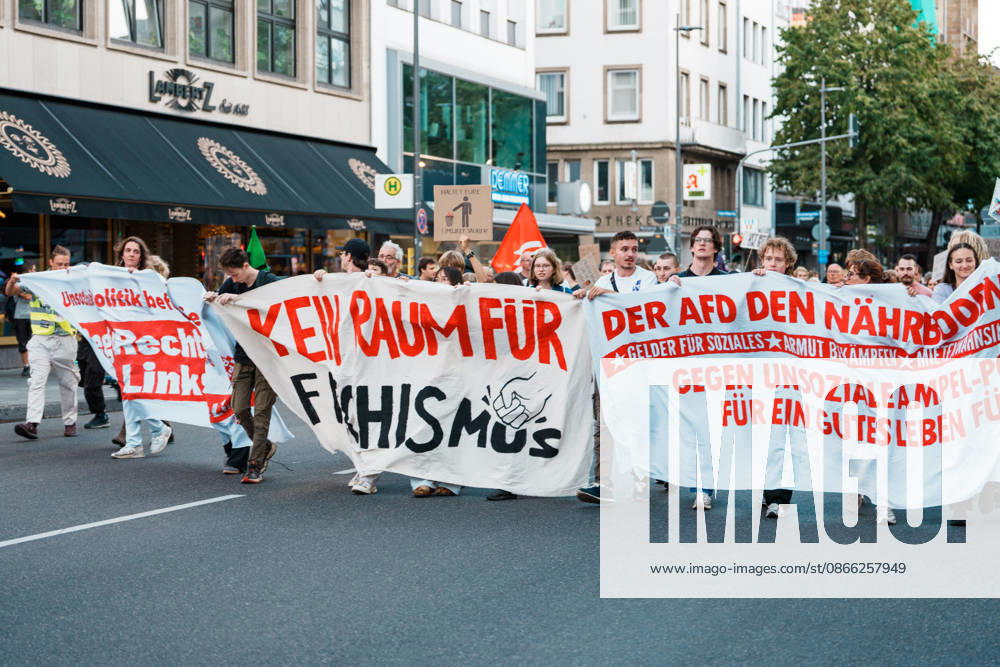 Germany, Aachen, Elisenbrunnen: Rally with thousands of people the day after the state election in Saxony-Anhalt; demonstration, protest, anti-AfD, anti-fascism, signs, banners, flags, crowd, march, No Room for Fascism