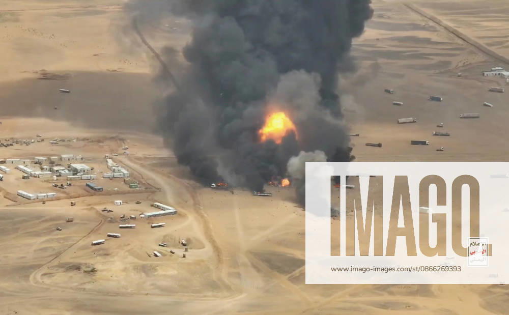 (260908) -- HADRAMOUT, Sept. 8, 2026 -- A screenshot shows trucks burning after they were targeted by ballistic missiles launched by Houthi group near Al-Wadiah military camp in Hadramout province, Yemen on Sept. 7, 2026. Yemen s Houthi group said Monday that it had carried out a ballistic missile strike on trucks it claimed were transporting military equipment from Saudi Arabia to the Al-Wadiah military camp in Yemen s government-controlled southeastern province of Hadramout. (Houthi Media Center Handout via Xinhua) YEMEN-HADRAMOUT-HOUTHI GROUP-MILITARY TRUCKS-ATTACK Mohammed