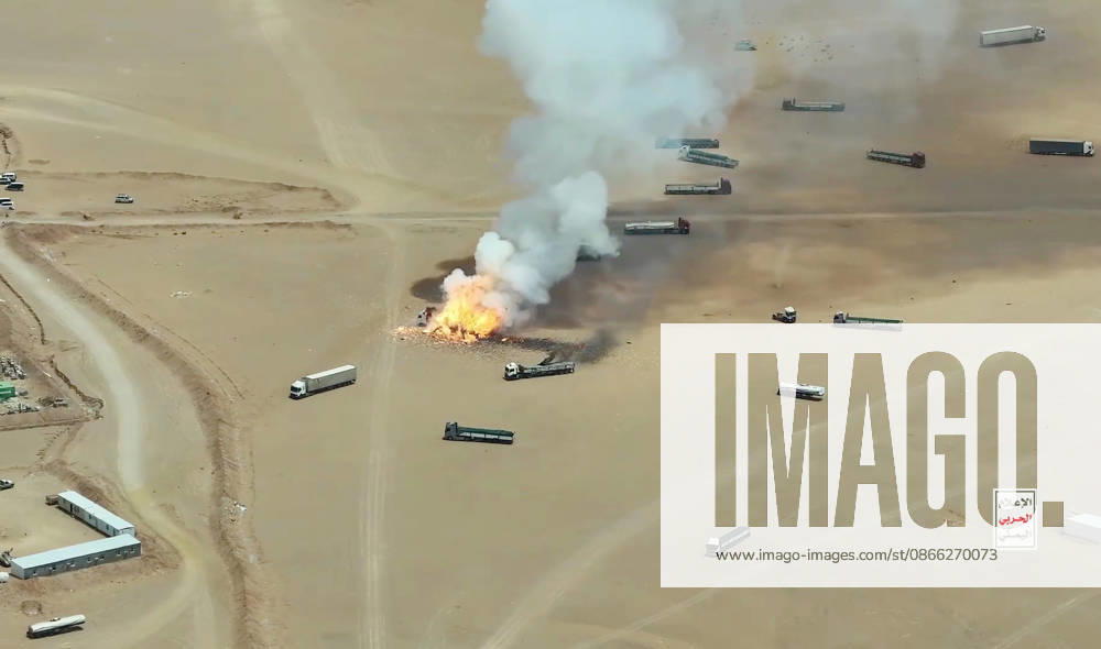 (260908) -- HADRAMOUT, Sept. 8, 2026 -- A screenshot shows trucks burning after they were targeted by ballistic missiles launched by Houthi group near Al-Wadiah military camp in Hadramout province, Yemen on Sept. 7, 2026. Yemen s Houthi group said Monday that it had carried out a ballistic missile strike on trucks it claimed were transporting military equipment from Saudi Arabia to the Al-Wadiah military camp in Yemen s government-controlled southeastern province of Hadramout. (Houthi Media Center Handout via Xinhua) YEMEN-HADRAMOUT-HOUTHI GROUP-MILITARY TRUCKS-ATTACK Mohammed