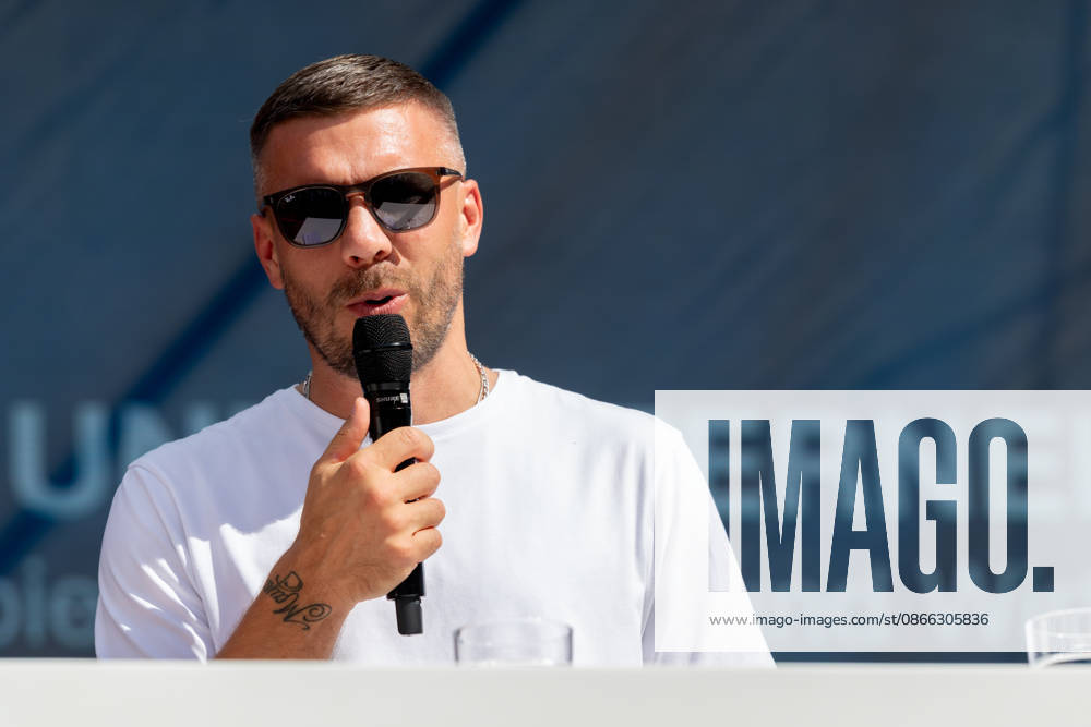 DIGITAL X 2026 at the Rheinauhafen in Cologne, September 8, 2026. Former national soccer player and 2014 World Cup champion Lukas PODOLSKI, along with Prof. Dr. Alena Buyx and Klaus Werner. Visitors learn more at DIGI