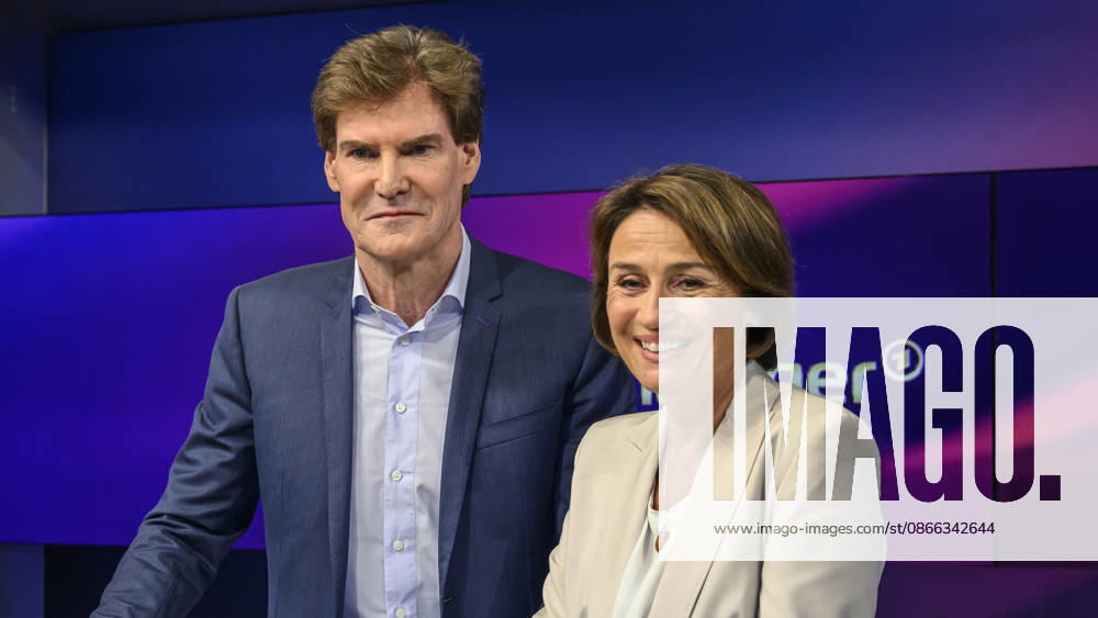 V l Carsten Maschmeyer, entrepreneur, with Sandra Maischberger, GER, Berlin, studio, guest on *Maischberger*, political talk show, TV, program, with host Sandra Maischberger, *Das Erste*, from Adlershof Am Studio 20, September 8, 2026,