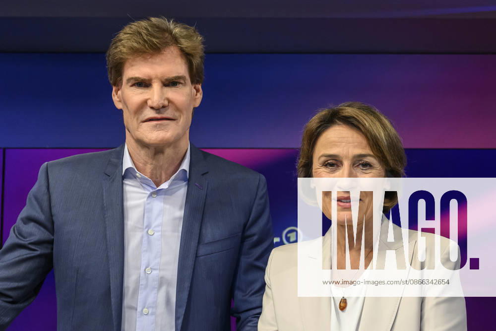 V l Carsten Maschmeyer, entrepreneur, with Sandra Maischberger, GER, Berlin, studio, guest on *Maischberger*, political talk show, TV, program, with host Sandra Maischberger, *Das Erste*, from Adlershof Am Studio 20, September 8, 2026,
