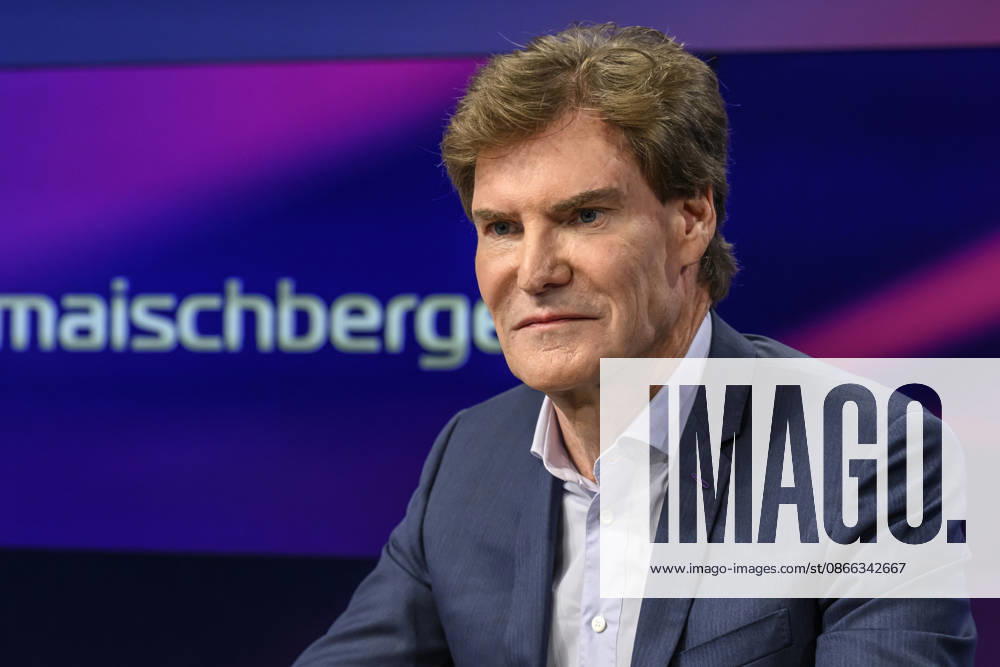 From left: Carsten Maschmeyer, entrepreneur, GER, Berlin, Studio, guest on *Maischberger*, political talk show, TV, program, with host Sandra Maischberger, Das Erste, from Adlershof, Am Studio 20, September 8, 2026,