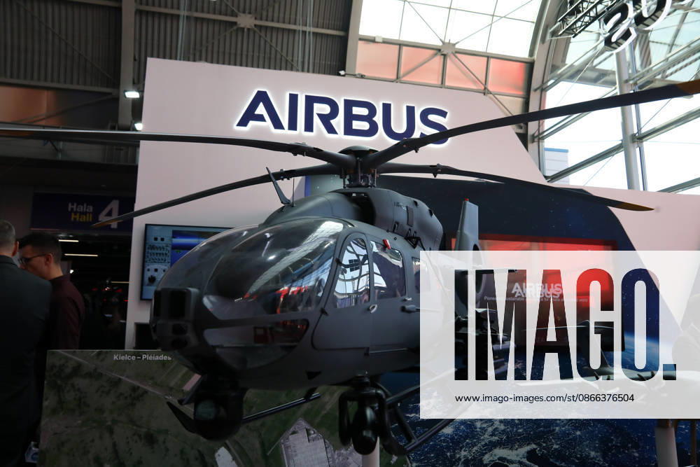 34th International Defense Industry Exhibition In Kielce An Airbus H145M helicopter with the Airbus logo is displayed during the 34th International Defense Industry Exhibition at Targi Kielce in Kielce, Poland, on September 8, 2026. The International Defense Industry Exhibition (MSPO) is the largest defense fair in Central and Eastern Europe. During the event, representatives of state authorities, defense ministers, and delegations of military staffs meet, and the most modern defense systems, military technologies and military projects are presented. Kielce Poland