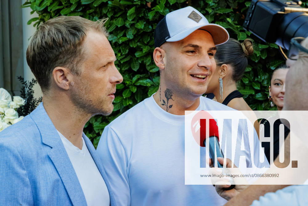Bonn Oliver Pocher and Pietro Lombardi of the Patchwork Boys at the Private Summer Gathering by One Luxury at Villa Stella Rheni in Bonn, North Rhine-Westphalia, Germany