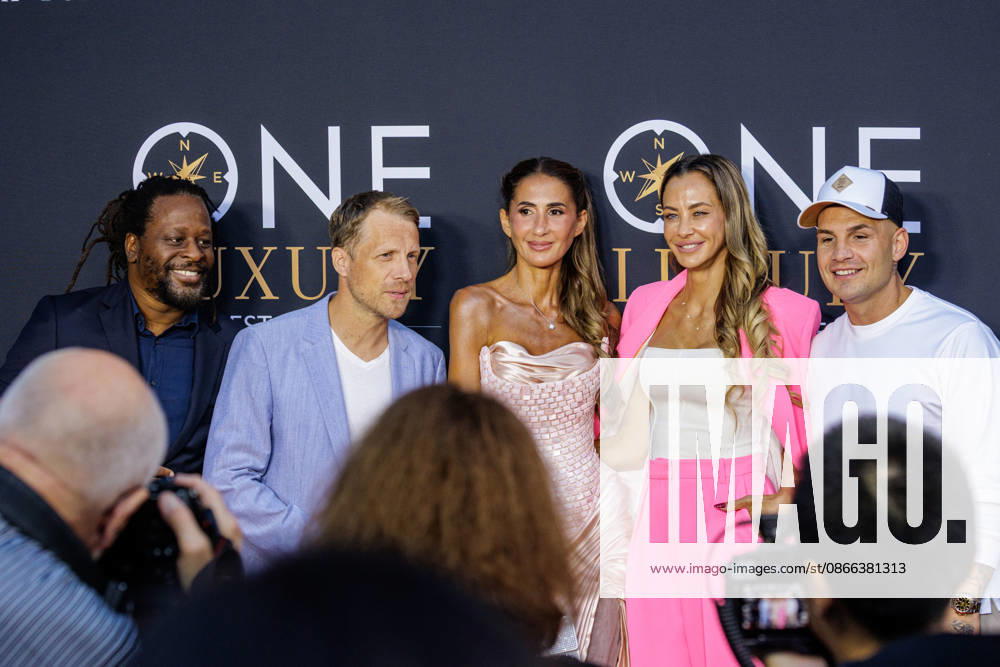 Bonn R. Mola Adebisi, Oliver Pocher, Domenica Graci Maldonado, Sandy Meyer Wölden, and Pietro Lombardi at the Private Summer Gathering hosted by One Luxury at Villa Stella Rheni in Bonn, Bonn, Villa Stella Rheni, North Rhine-Westphalia, Germany