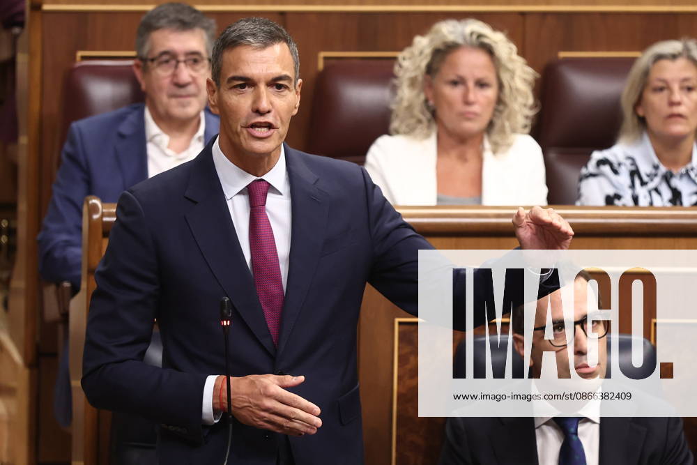 Government Question Time in Congress Dominated by the Crisis in Ceuta Prime Minister Pedro Sánchez speaks during a plenary session in the Congress of Deputies on September 9, 2026, in Madrid, Spain. The government faces its first question-and-answer session since the start of the legislative session, coinciding with the declassification of some 40 documents, dated from July 1 to August 1, related to the crisis in Ceuta resulting from the mass influx of some 80,000 migrants from the border with Morocco. Saiz indicated that more relevant reports would be published if necessary, since the Executive has nothing to hide. SEPTEMBER 9, 2026, Madrid, Spain