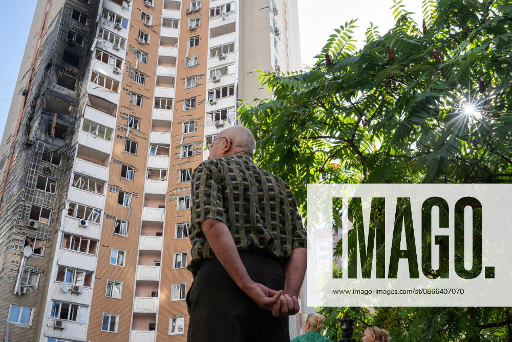 People face a 24-storey apartment block damaged by a Russian attack in the Darnytskyi district of Kyiv, Ukraine, September 9, 2026. On Wednesday morning, September 9, a Russian drone hit the 24-storey building on the 12th floor. According to police, five people were injured, including a pregnant woman. (Photo by Danylo Antoniuk Ukrinform) Apartment block hit by Russian drone in Kyiv