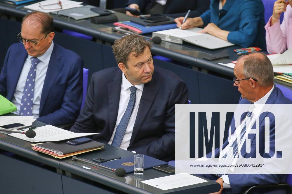 German Bundestag 92nd Session of the Bundestag Budget Week Federal Minister of the Interior Alexander Dobrindt (CSU), Federal Minister of Finance Lars Klingbeil (SPD), and Federal Chancellor Friedrich Merz (CDU)