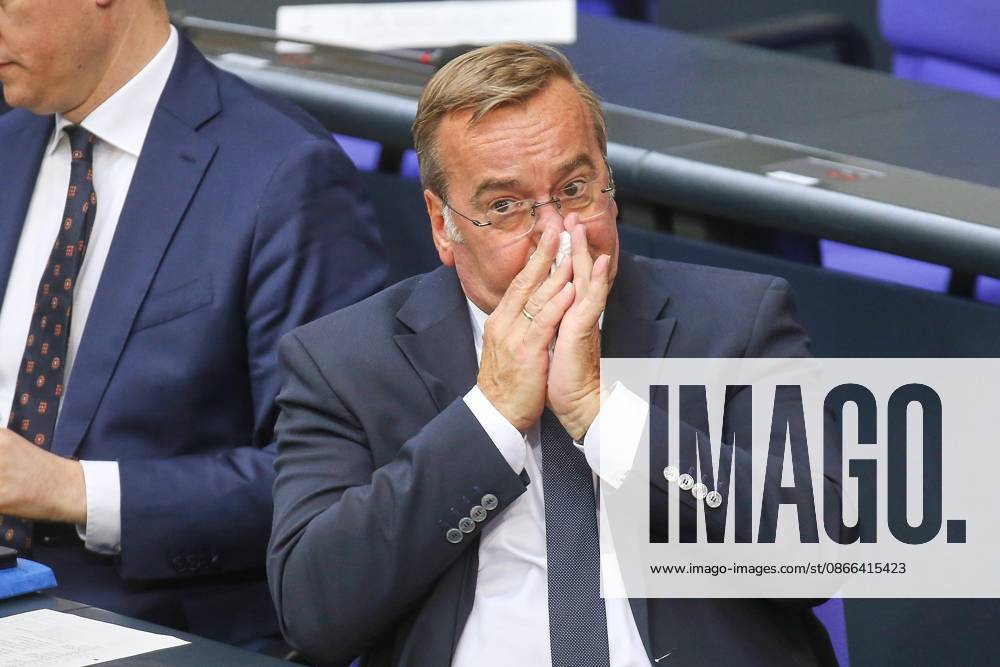 German Bundestag 92nd Session of the Bundestag Budget Week Federal Minister of Defense Boris Pistorius (SPD) wipes his nose