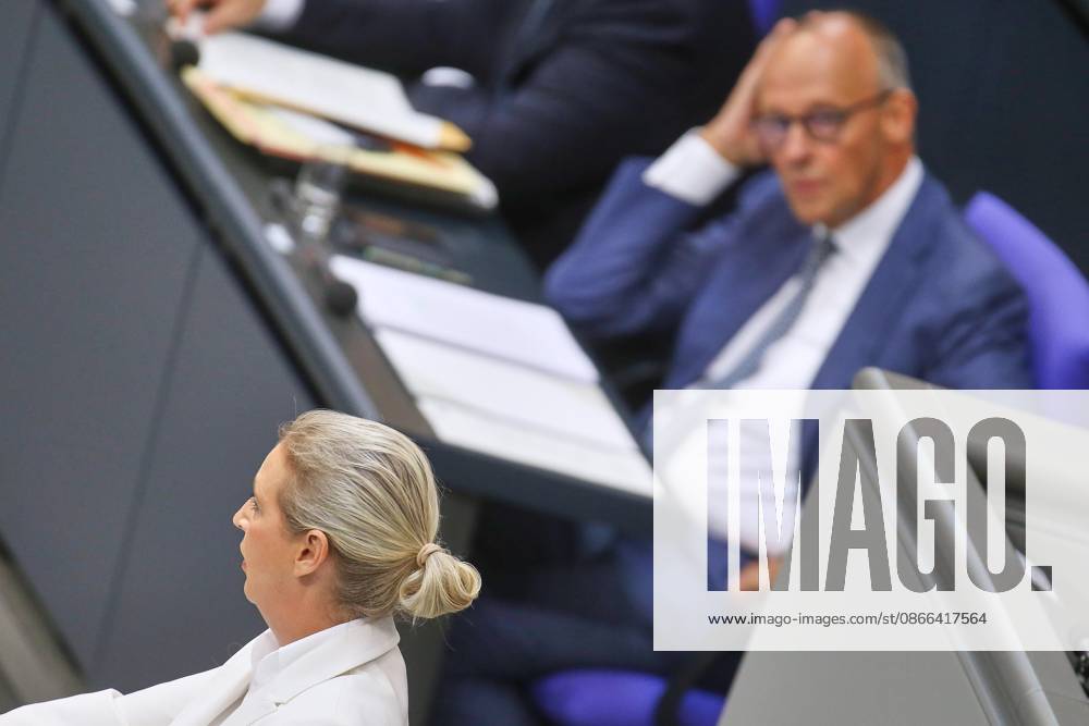 German Bundestag 92nd Session of the Bundestag Budget Week Alice Weidel (AfD) and Chancellor Friedrich Merz (CDU)