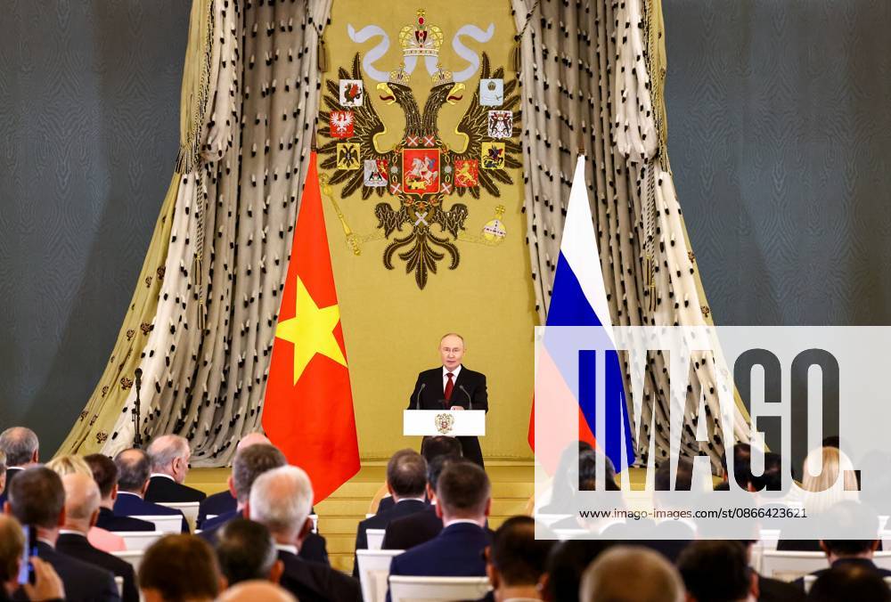 Russia Vietnam 9239597 09.09.2026 Russian President Vladimir Putin makes a statement to the press following a meeting with Vietnamese President To Lam at the Kremlin in Moscow, Russia. Geodakyan Artem Sputnik Moscow Russia