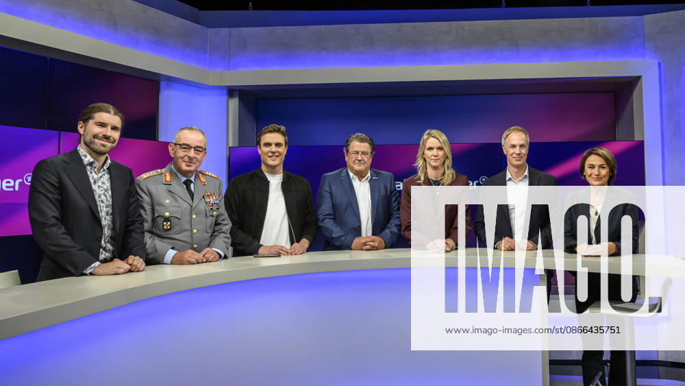 Pictured, from left: Alexander Prinz, Carsten Breuer, Constantin Schreiber (Axel Springer), Stephan Brandner, AfD member of the Legal Affairs Committee, Julie Kurz (ARD), Sebastian Fiedler (SPD), Sandra Maischberger, GER, Berlin, studio, guest on Maischberger, political talk show, TV, program, hosted by Sandra Maischberger, Das Erste, from Studio 20 in