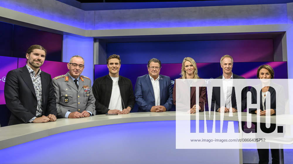 Pictured, from left: Alexander Prinz, Carsten Breuer, Constantin Schreiber (Axel Springer), Stephan Brandner, AfD member of the Legal Affairs Committee, Julie Kurz (ARD), Sebastian Fiedler (SPD), Sandra Maischberger, GER, Berlin, studio, guest on Maischberger, political talk show, TV, program, hosted by Sandra Maischberger, Das Erste, from Studio 20 in