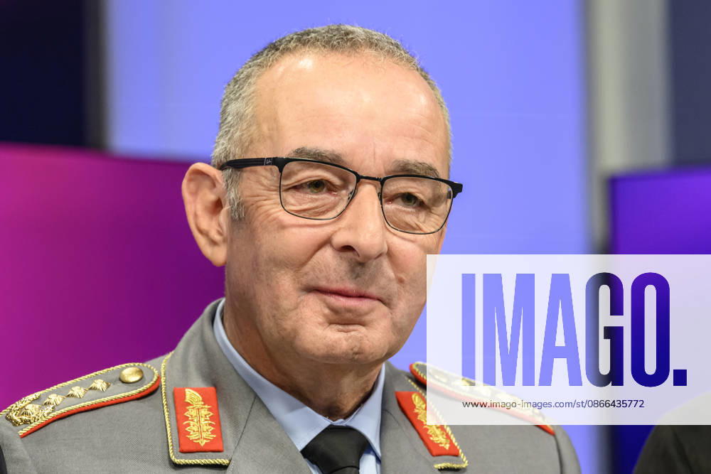Pictured from left: Carsten Breuer, Inspector General of the Bundeswehr, GER, Berlin, studio, guest on Maischberger, political talk show, TV, program, with host Sandra Maischberger, Das Erste, from Studio 20 in Adlershof, September 9, 2026,