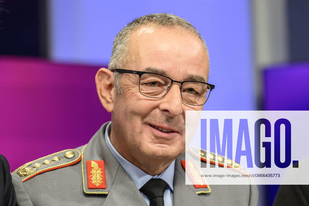 Pictured from left: Carsten Breuer, Inspector General of the Bundeswehr, GER, Berlin, studio, guest on Maischberger, political talk show, TV, program, with host Sandra Maischberger, Das Erste, from Studio 20 in Adlershof, September 9, 2026,