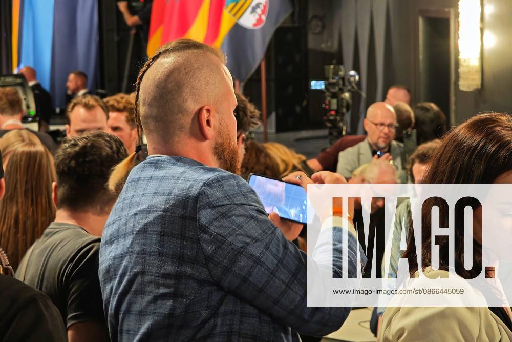 Magdeburg, Saxony-Anhalt, Germany, September 6, 2026, Altes Theater: AfD election party for the 2026 state election. Streamer Matthäus Westfal, also known as Aktivist Mann, is in the press area.