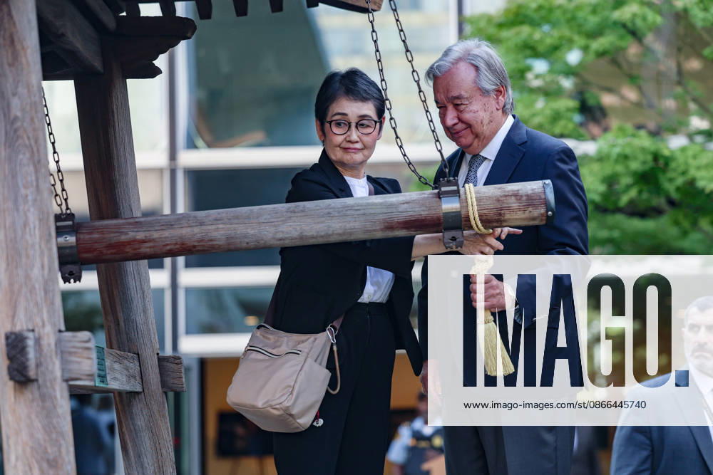 UN Secretary-General ANTONIO GUTERRES and SEIKO TAKASE, daughter of Peace Bell creator CHIYOJI NAKAGAWA, ring the Peace Bell during the UN Peace Bell Ceremony marking the International Day of Peace at the Japanese Garden, UNHQ. The ceremony marks the final time Guterres rings the Peace Bell as UN Secretary-General. This yearâ€⠢s theme is Invest in Peace: For Everyone, Everywhere, Every Day. New York United States - ZUMAo116 20260909_znp_o116_027