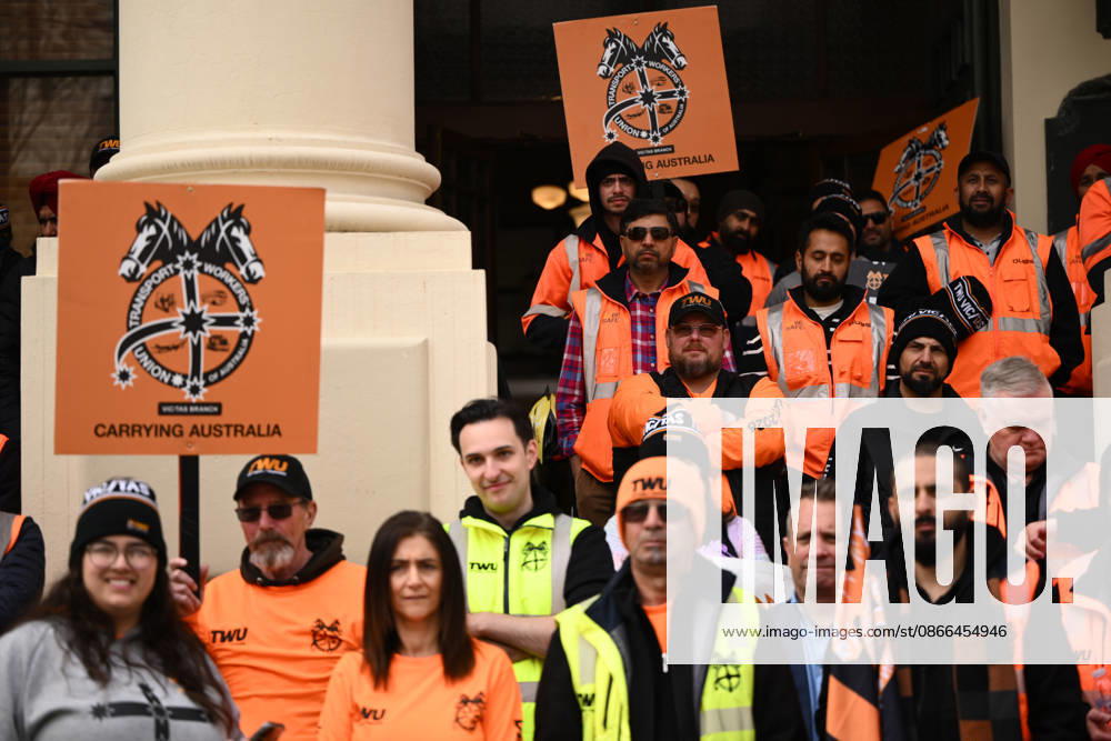 TWU STRIKE MELBOURNE, Transport Workers Union (TWU) members strike at Victorian Trades Hall in Carlton, Melbourne, Thursday, September 10, 2026. Thousands of transport workers start a 24-hour strike for a fight for safe, secure jobs. ( NO ARCHIVING MELBOURNE VICTORIA AUSTRALIA